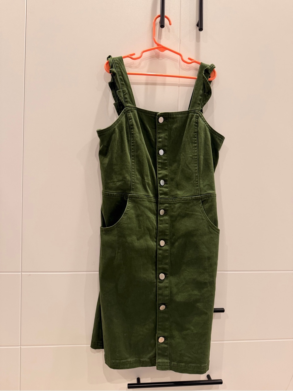 love, Fire Olive Green Button-Front Pinafore Midi Dress
